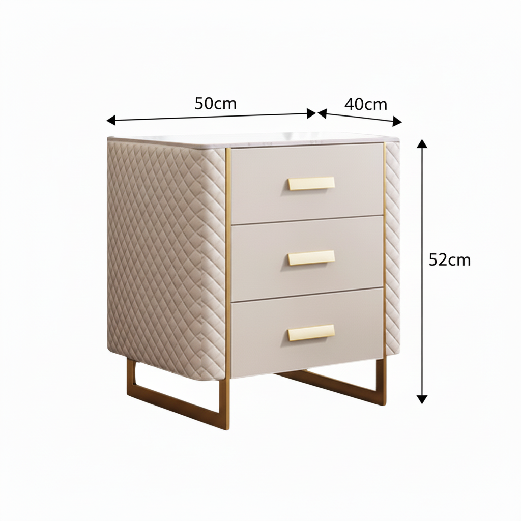 Modern Minimalist Three Drawer Slate Bedside Table