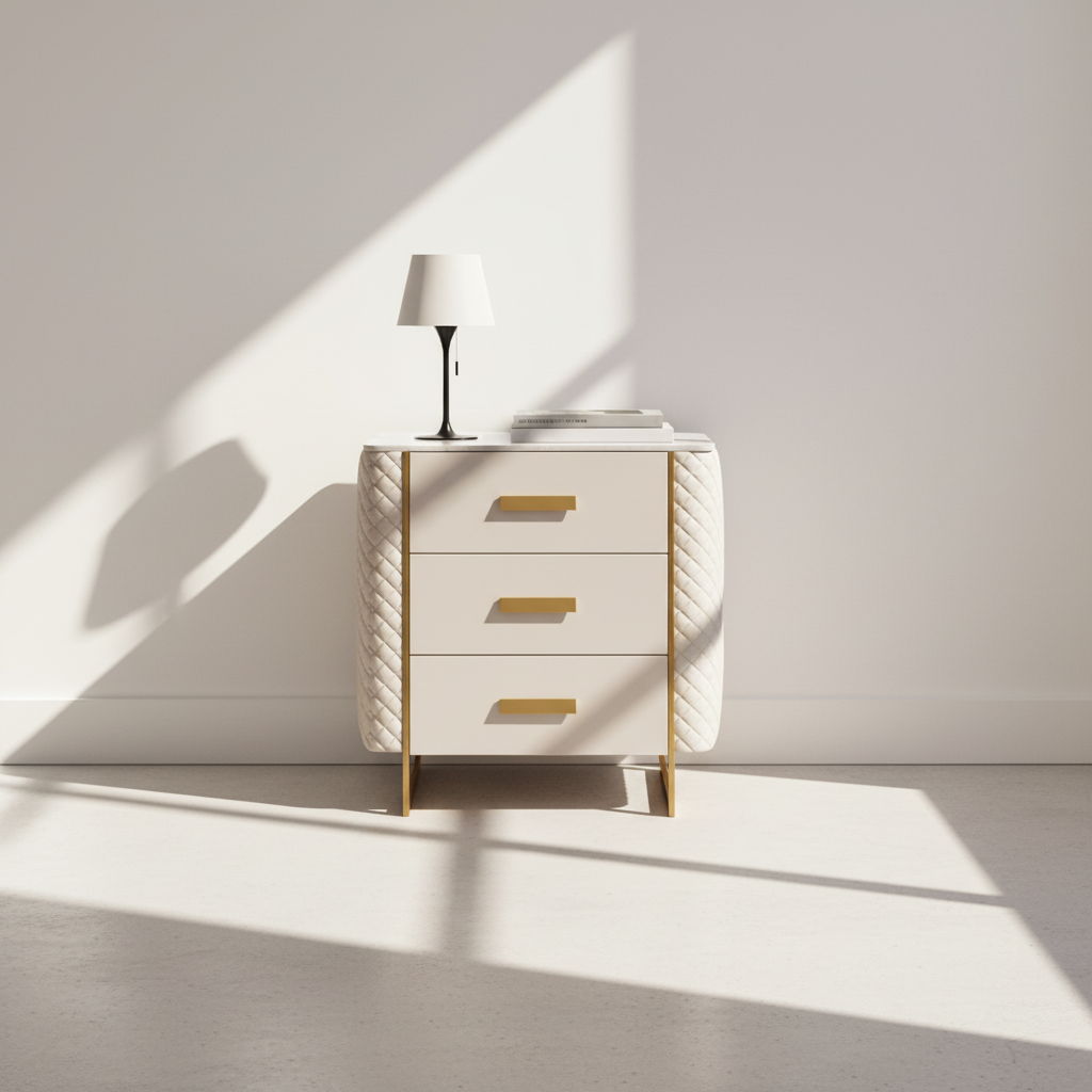 Modern Minimalist Three Drawer Slate Bedside Table