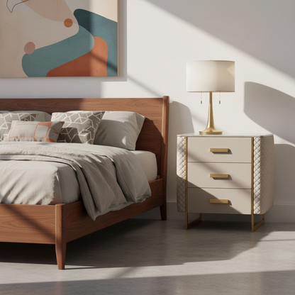 Modern Minimalist Three Drawer Slate Bedside Table