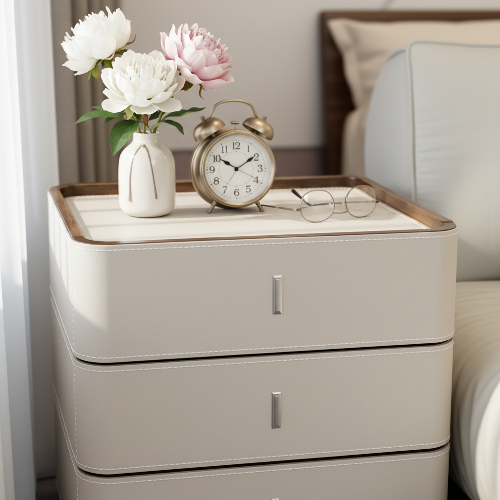 Italian Minimalist Square Three Drawer Bedside Table