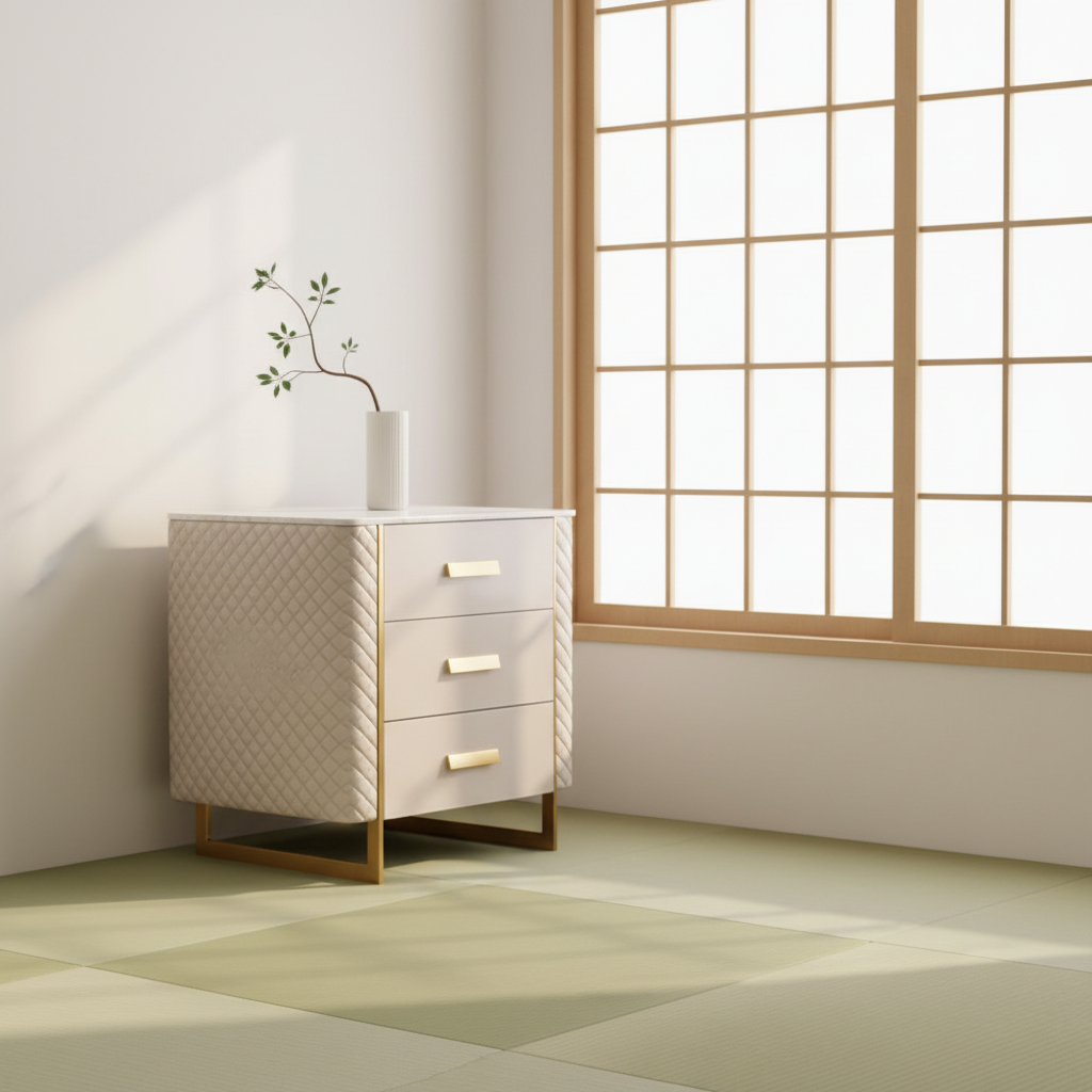 Modern Minimalist Three Drawer Slate Bedside Table