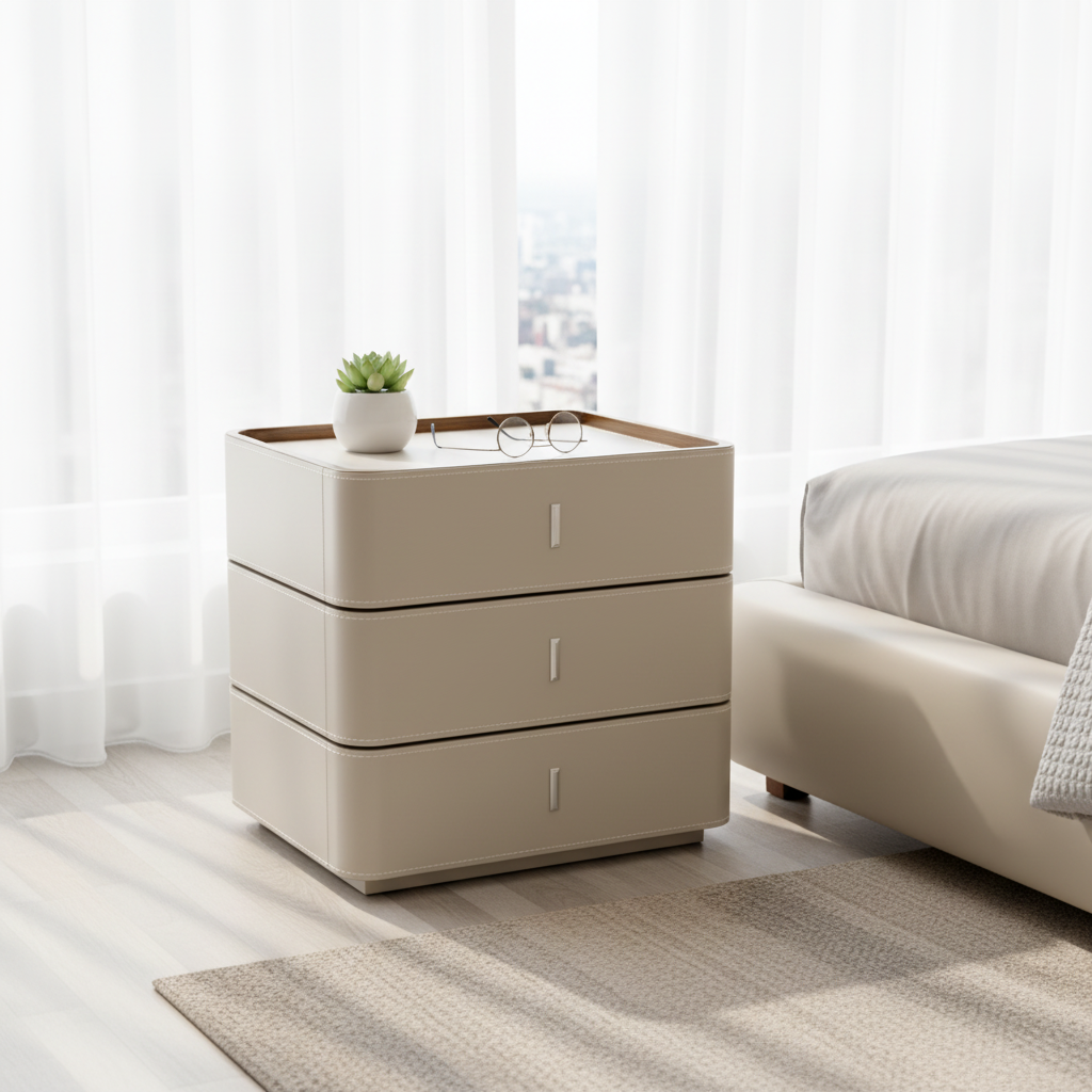 Italian Minimalist Square Three Drawer Bedside Table